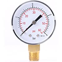 Los mejores  - Calibrador de Presión- 0-4 bar - 0-60 psi Medidor de Presión de Metal Manómetro de Dial con Doble Escala para Aire- Agua…